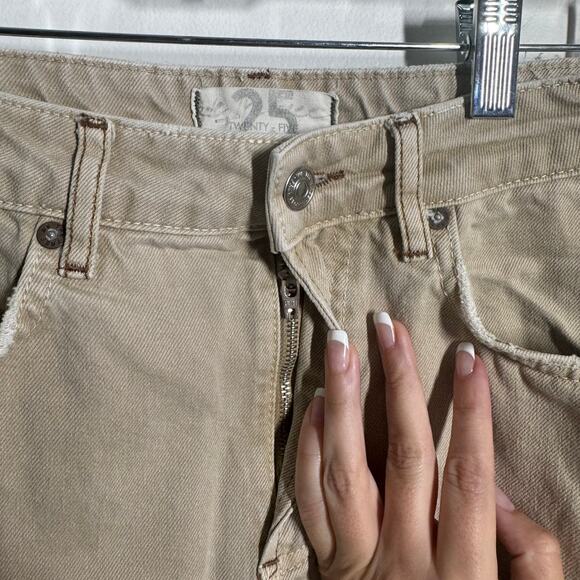 Free People We The Free Pants Women 25 Tan High Rise Distressed Straight Minimal - Picture 5 of 9